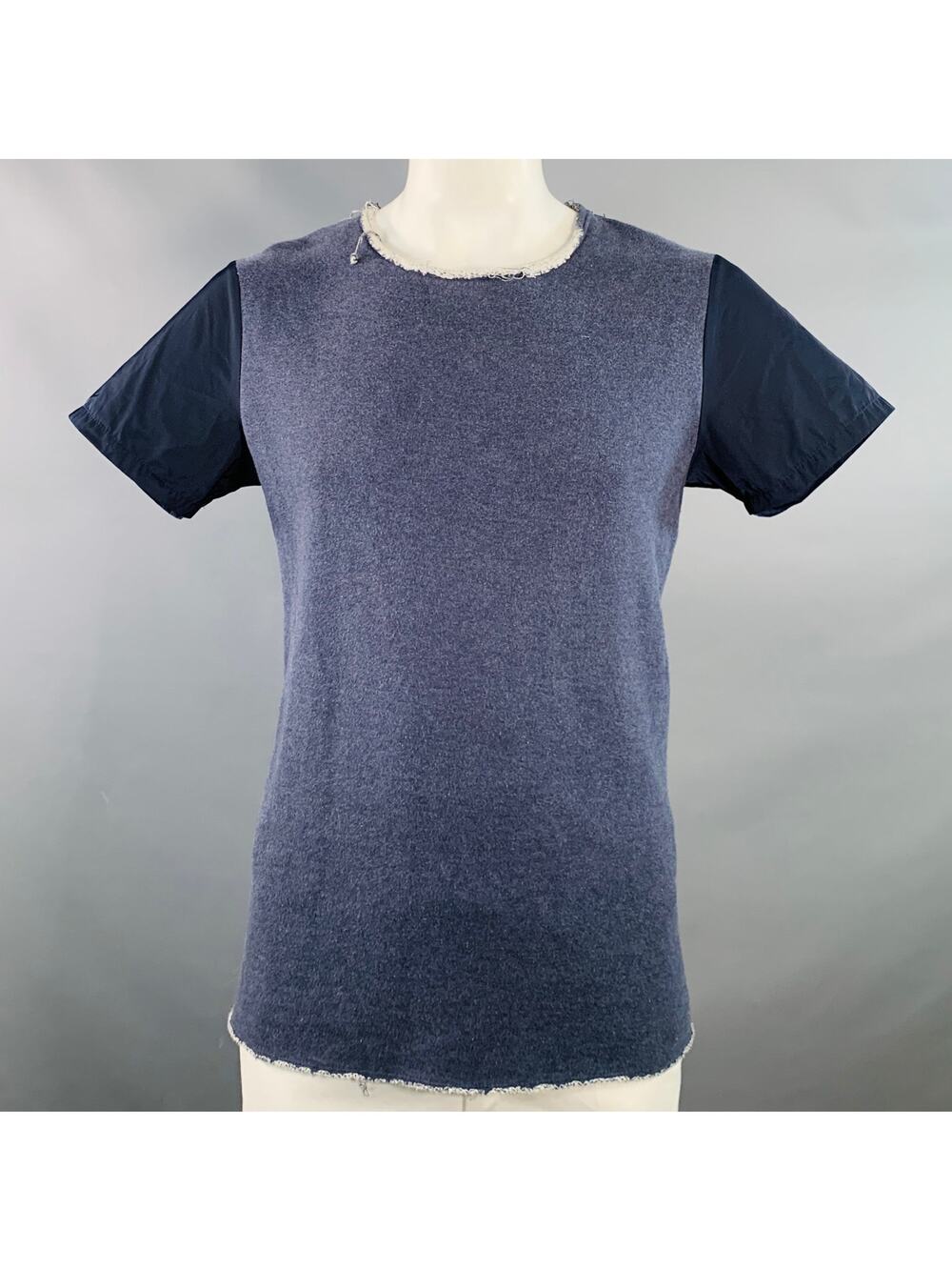 ROCHAMBEAU Size XL Navy White Cotton Polyester Raw Edge T-shirt